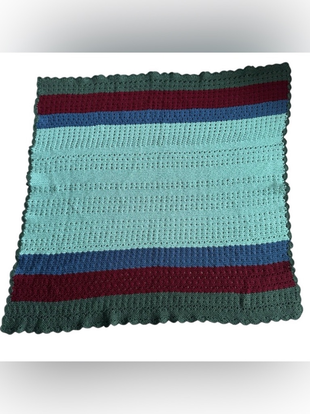 Handmade Crochet Throw Blanket 44x44 Granny Square Boho Aesthetic Teal